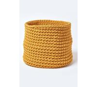 Homescapes Cotton Knitted Round Storage Basket, 42 x 37 cm in Yellow Homescapes Yellow 42 x 37 cm