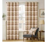 Cotton Morocco Striped Curtain Pair Homescapes Beige 167cm width x 183cm drop
