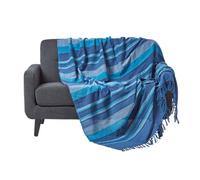 HOMESCAPES Large Blue Throw “Morocco” Cotton Textured Stripe Throw 225 x 255 cm Bedspread Sofa Throw Handmade Suitable for 2 or 3 Seater Sofas or Double and King Size Beds Machine Washable