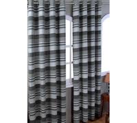 HOMESCAPES Charcoal Grey Eyelet Curtain Pair 167cm (66") Wide x 182cm (72") Drop Morocco Stripe Design Ring Top Curtain Pair