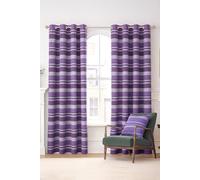 HOMESCAPES Mauve Purple Lilac Eyelet Curtain Pair 167cm (66") Wide x 228cm (90") Drop Morocco Stripe Design Ring Top Curtain Pair