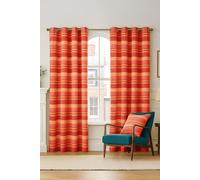 HOMESCAPES Terracotta Eyelet Curtain Pair 167cm (66") Wide x 228cm (90") Drop Morocco Stripe Design Ring Top Curtain Pair