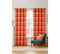 HOMESCAPES Terracotta Eyelet Curtain Pair 167cm (66") Wide x 182cm (72") Drop Morocco Stripe Design Ring Top Curtain Pair