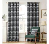 HOMESCAPES Charcoal Grey Eyelet Curtain Pair 137cm (54") Wide x 137cm (54") Drop Morocco Stripe Design Ring Top Curtain Pair