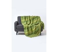 Homescapes Cotton Morocco Striped Green Throw, 225 X 255 Cm