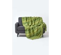 HOMESCAPES Extra Large Green Throw “Morocco” Cotton Textured Stripe Throw 254 x 356 cm Bedspread Sofa Throw Handmade Suitable for 3 or 4 Seater Sofas or Double King and Super King Size Beds