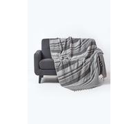 HOMESCAPES Light Grey Throw “Morocco” Cotton Textured Stripe Throw 225 x 255 cm Bedspread Sofa Throw Handmade Suitable for 2 or 3 Seater Sofas or Double and King Size Beds Machine Washable