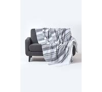 Homescapes Cotton Morocco Striped Throw In Light Grey Light Grey