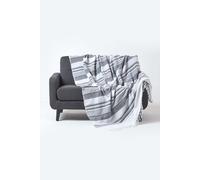 HOMESCAPES Extra Large Charcoal Grey Throw “Morocco” Cotton Textured Stripe Throw 254 x 356 cm Bedspread Sofa Throw Handmade Suitable for 3 or 4 Seater Sofas or Double King and Super King Size Beds