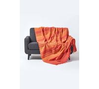 HOMESCAPES Extra Large Terracotta Orange Throw “Morocco” Cotton Textured Stripe Throw 254 x 356 cm Bedspread Sofa Throw Handmade Suitable for 3 or 4 Seater Sofa or Double King, Super King Size Beds
