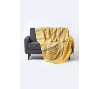 HOMESCAPES Large Yellow Throw “Morocco” Cotton Textured Stripe Throw 225 x 255 cm Bedspread Sofa Throw Handmade Suitable for 2 or 3 Seater Sofas or Double and King Size Beds Machine Washable