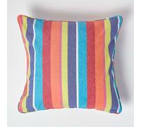 HOMESCAPES - 100% Cotton - Multi Stripes Large Cushion Cover- 60 x 60 cm Square - 24 x 24 Inches - Orange Yellow Blue - 100% Cotton Sofa Pillow Cushion Cover - Washable