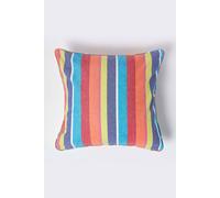 HOMESCAPES - 100% Cotton - Multi Stripes Cushion Cover - 45 x 45 cm Square - 18 x 18 Inches - Orange Yellow Blue - 100% Cotton Sofa Pillow Cushion Cover - Washable