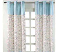 HOMESCAPES Pair of 100% Cotton Curtains - Multi Colour Stars - Blue Yellow Orange - 137 x drop 228 cm - 90 Inch Drop - Eyelet Ring Top - Heavy Not Lined - Easy Care Washable at Home