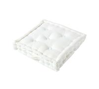 HOMESCAPES Luxury Floor Cushion Plain 100% Cotton Off White 40 x 40 x 8cm, Booster Cushion Seat Chair Pad Dining Thick & Plush Garden Floor Pillow for Kids Elderly Pets Indoor Outdoor Use