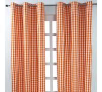 Homescapes Cotton Orange Block Check Gingham Eyelet Curtains 137 X 228 Cm