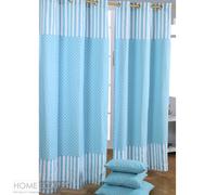 HOMESCAPES 100% Cotton Unlined Eyelet Curtain Pair - Polka Dots - Blue - 117cm (46") Wide x 137cm (54") Drop