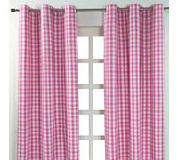 Homescapes 100% Cotton Pink Gingham Eyelet Curtains - 137 cm Wide x 228 cm Drop (54” x 90”) Block Check Pattern Country Style Curtains for Kitchen, Bedroom or Living Room