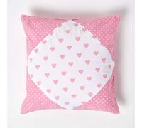 Homescapes Cotton Hearts & Polka Dots Cushion Cover in Pink | Size: 45 cm x 45 cm Homescapes Pink 45 cm x 45 cm