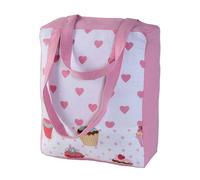Homescapes Cotton Pink Hearts Cup Cakes Design Shopping Bag, 27 X 32 X 11 Cm Pink One Size