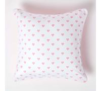 HOMESCAPES - 100% Cotton - Love Hearts - Large Cushion Cover - 60 x 60 cm Square - 24 x 24 Inches - Pink White - 100% Cotton Sofa Pillow Cushion Cover - Washable