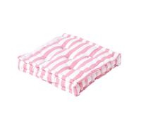 HOMESCAPES - Thick Stripe Pink - 100% Cotton - Large Floor Cushion - Soft Baby Pink - 50 x 50 x 10 cm Square - Indoor - Garden - Dining Chair Booster - Seat Pad Cushion.