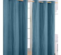Homescapes Cotton Plain Airforce Blue Ready Made Eyelet Curtain Pair, 137 X 182Cm