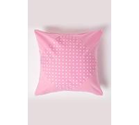 Homescapes Cotton Plain And Polka Dots Cushion Cover In Pink Pink