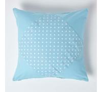 Homescapes Cotton Plain Blue And Polka Dots Cushion Cover, 45 X 45 Cm