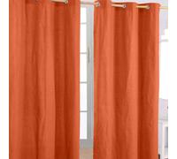HOMESCAPES Burnt Orange Eyelet Curtain Pair 117cm (46") Wide x 137cm (54") Drop Plain Heavy Unlined Curtains