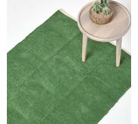 HOMESCAPES Cotton Plain Chenille Rug with Natural Trim - Dark Olive - 45 x 70 cm