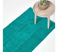 HOMESCAPES Cotton Plain Chenille Rug with Natural Trim - Teal Green - 66 x 200 cm