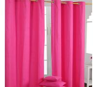 Homescapes Cotton Plain Hot Pink Ready Made Eyelet Curtain Pair, 117 X 137 Cm