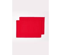 HOMESCAPES Premium Place Mats For Table, Set of 2, Non-Slip Red Table Mats, 100% Cotton, Washable Ribbed Placemats for Kitchen & Dining - 50cm x 33cm