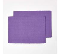HOMESCAPES Premium Place Mats For Table, Set of 2, Non-Slip Purple Table Mats, 100% Cotton, Washable Ribbed Placemats for Kitchen & Dining - 50cm x 33cm