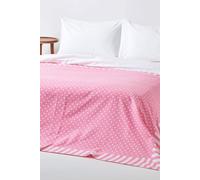 Homescapes Cotton Polka Dots & Stripes Sofa Throw in Pink | Size: 150 cm x 200 cm Homescapes Pink 150 cm x 200 cm