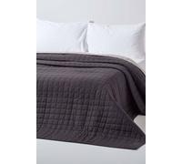 HOMESCAPES - 100% Cotton Reversible Twin Colour Quilted Bedspread Throw - Washable Bedding Sofa Throw (200 x 200 cm, Black/Grey)