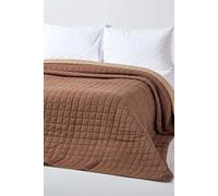 HOMESCAPES - 100% Cotton Reversible Twin Colour Quilted Bedspread Throw - Chocolate & Light Brown - Single 150 x 200 cm - Washable Bedding Sofa Throw