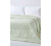 Homescapes Cotton Quilted Reversible Bedspread In Green Green