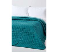 HOMESCAPES - 100% Cotton Reversible Twin Colour Quilted Bedspread Throw - Teal Green & Blue - Single 150 x 200 cm - Washable Bedding Sofa Throw