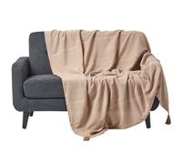 Homescapes Cotton Rajput Ribbed Beige Throw, 225 X 255 Cm