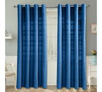 Homescapes Cotton Rajput Ribbed Blue Curtain Pair, 66 X 72" Drop