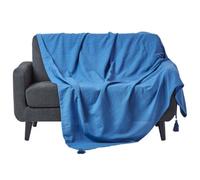 Homescapes Cotton Rajput Ribbed Blue Throw, 150 X 200 Cm