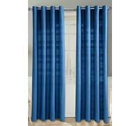 (W 137cm x Drop 137cm, Blue) Cotton Rajput Ribbed Curtain Pair