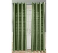 HOMESCAPES Dark Olive Green Rajput Eyelet Curtain Pair 137cm (54") Wide x 137cm (54") Drop 100% Cotton Ring Top Plain Curtains