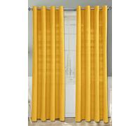 (W 137cm x Drop 137cm, Yellow) Cotton Rajput Ribbed Curtain Pair