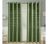 Homescapes Cotton Rajput Ribbed Dark Olive Curtain Pair, 66 X 90"