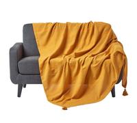 Homescapes Cotton Rajput Ribbed Mustard Throw, 225 X 255Cm