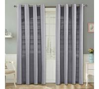 Cotton Rajput Ribbed Curtain Pair Homescapes Silver 167cm width x 228cm drop
