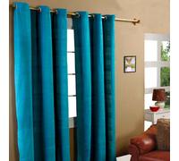 HOMESCAPES Teal Rajput Eyelet Curtain Pair 167cm (66") Wide x 182cm (72") Drop 100% Cotton Ring Top Plain Curtains
